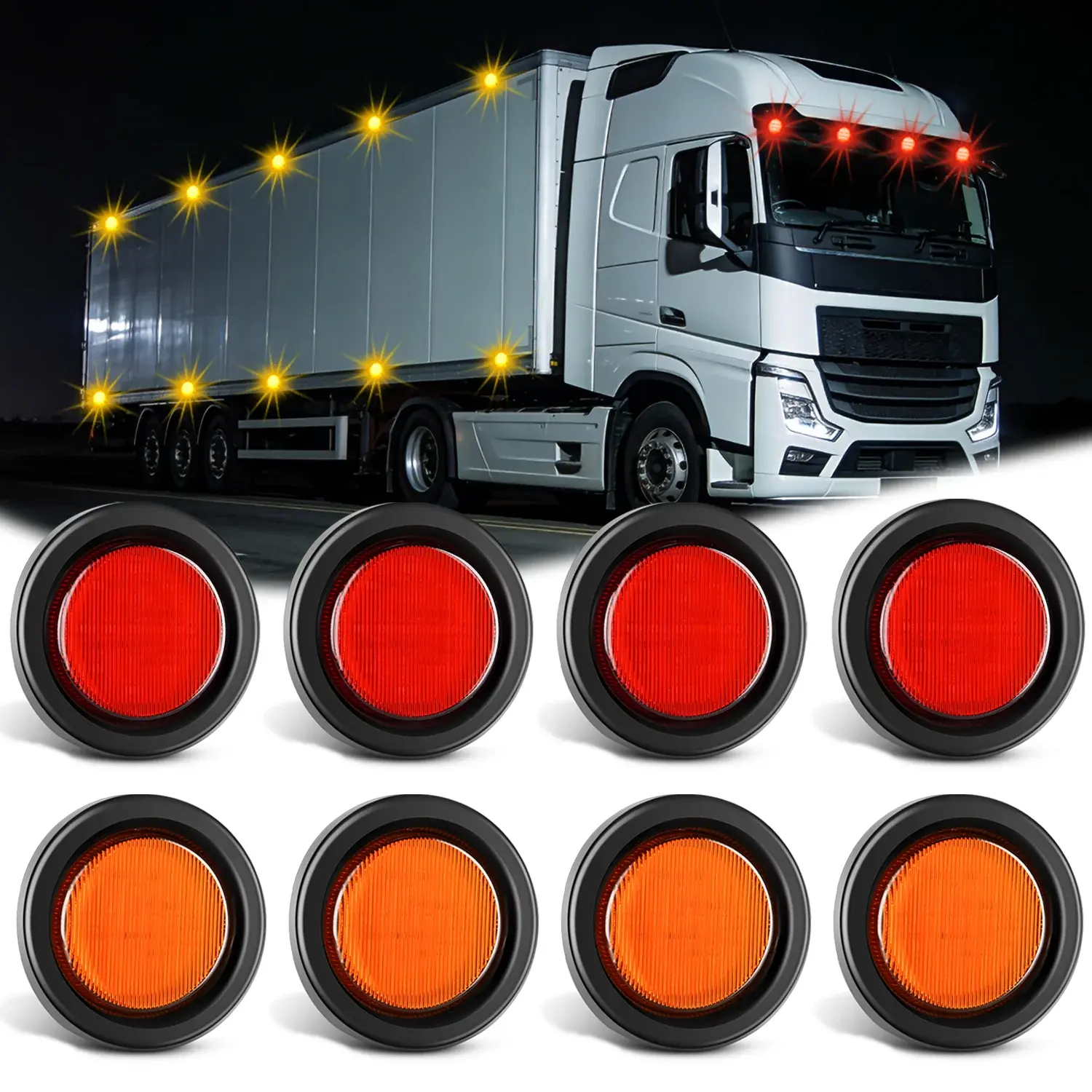 Nilight 2.5 in Round LED Blinker Signal Lights - 8-Piece Amber & Red 13-LED Waterproof ABS Luminous Clearance Indicators with Pre-Cut Holes, 2-Prong Plugs for Automotive, Trucks & Motorcycle Car Accessory