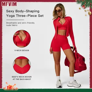 MFVIM Women's Sports Three-Piece Set Impact Compression Outdoor Fitness Running Activewear Versatile Everyday Workout High Waist Butt Lifting Yoga Pants