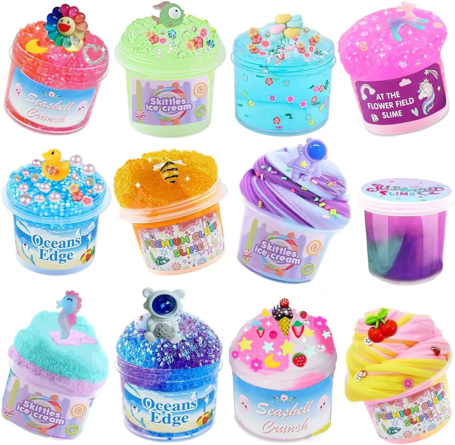 Peachybbies Slime Set 12 Packed for Kids Super Soft Non-Sticky Stress Relief Clear Slime Kit Toy DIY Butter Slime Party Favor for Girls Boys Goodie Bags Stuffers