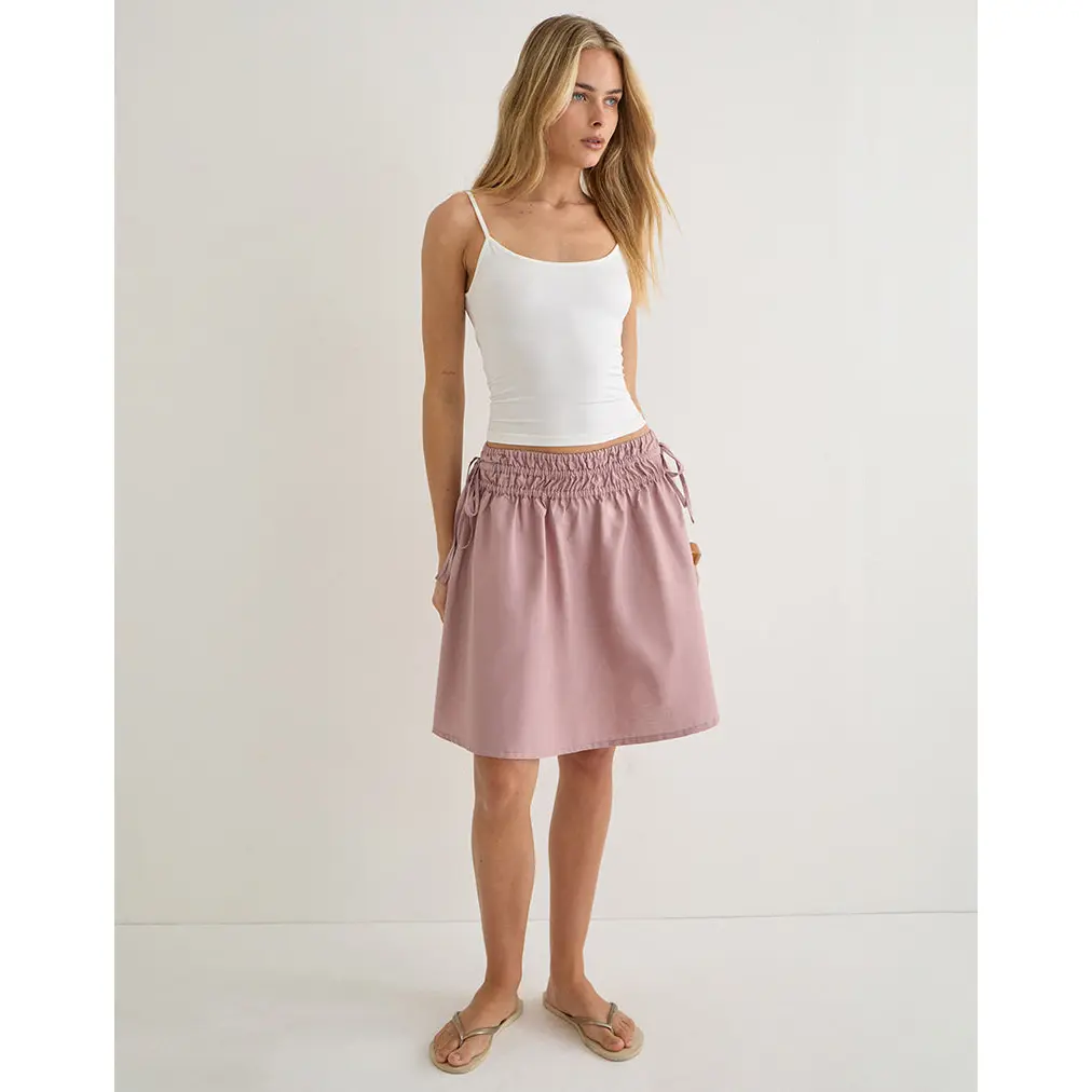 Khimar Gathered Midi Skirt in Poplin Dusty Rose