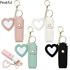 4-Pack PU Leather Lip Balm Keychain Lipstick Organizer with Built-in Mirror Compact Travel Makeup Storage Case Perfect for Women & Girls Stylish & Practical Everyday Accessory