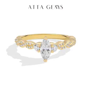 ATTAGEMS 0.5CT Marquise Shape D Color Lab-Grown Moissanite Ring for Women 925 Sterling Silver Ring Daily Wear Elegant Engagement Ring Fine Jewelry R384, Elegant Everyday Ring