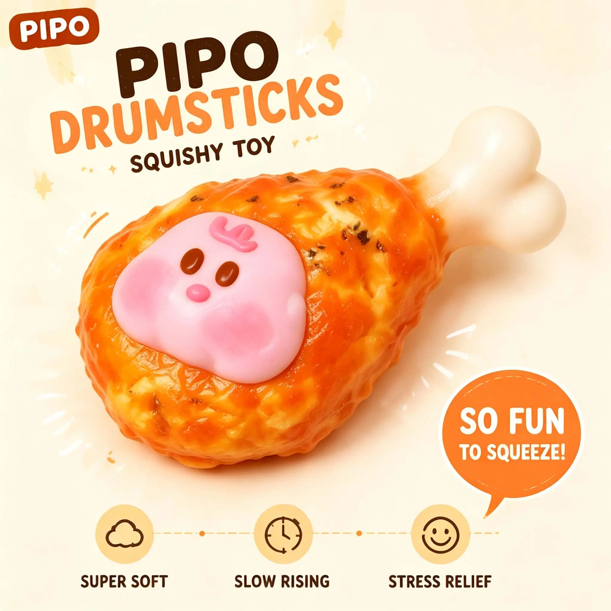 PIPO Drumsticks Squishy Toy, Cute Chicken Leg Fidget Toy, Soft Slow Rising Stress Relief Squishy for Kids & Adults, Fun Kawaii Gift