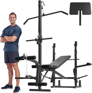 8 in 1 Olympic Weight Bench Set with Leg Extension and Leg Curl, Multi-Function Bench Press Set with Preacher Curl Pad and Chest Fly, Full-Body Strength Training Equipment Workout Station Workout Machine