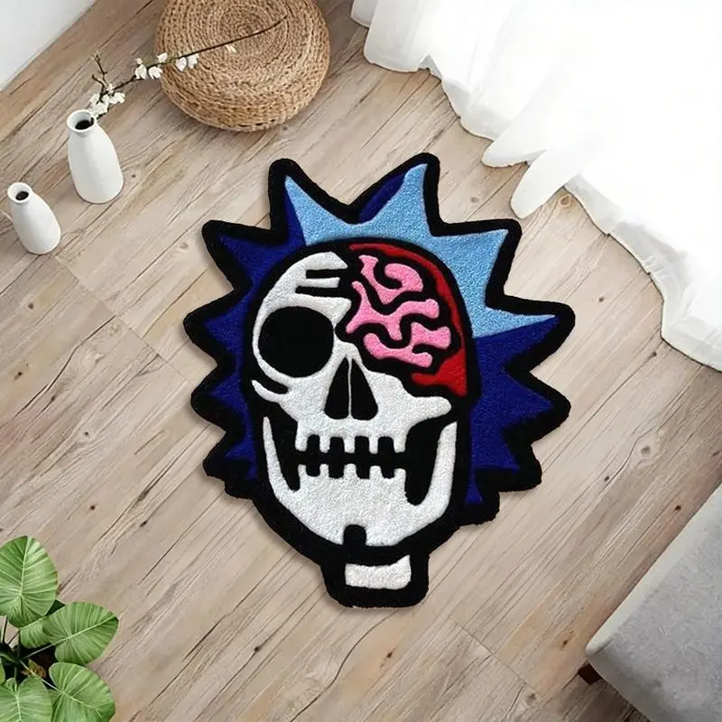 Skull Brain Irregular Plush Carpet for Gaming Room, Trendy Dark Fashion Soft Area Rug, Creative Cartoon Design for Youth, Perfect for Bedroom and Living Room, Fluffy Area Rug, Gaming Rugs, Home Decor Rug, Decorative Fluffy Rug