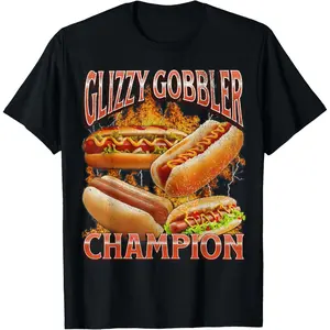 Cotton Graphic Tees Streetwear Gifts Glizzy Gobbler Funny Wiener Hot Dog Meme Graphic T-Shirt for Men Women
