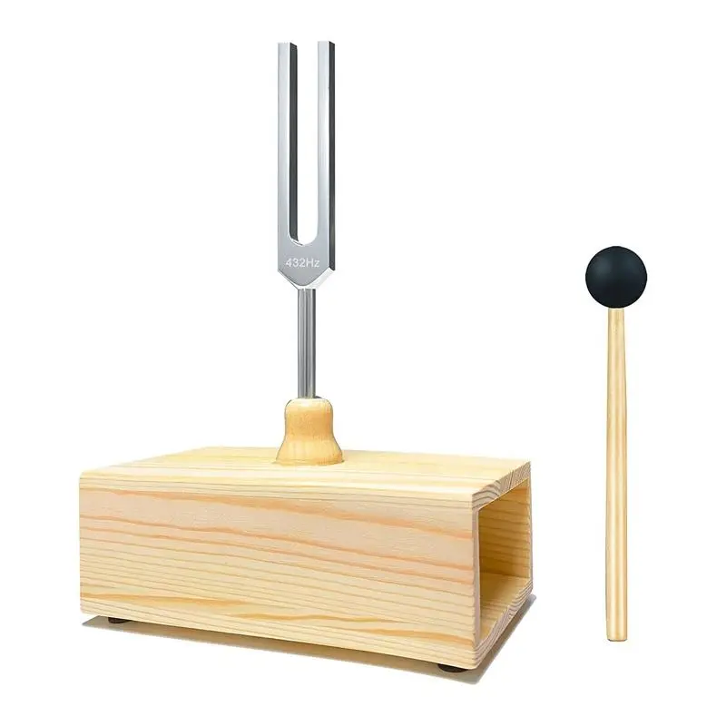 432 Hz Silver-Aluminium Wooden Tuning Fork Set with Resonance Box, for Sound Healing, Birthday Gifting (DIY & Educational Use for Meditation)