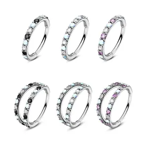 Oufer 20G Stainless Steel Alternating Opal & CZ Nose Hoop - Faceted Surfaces, Multihued Glow, Stunning Contrast, 316L Steel, 0.8mm Bar Thickness