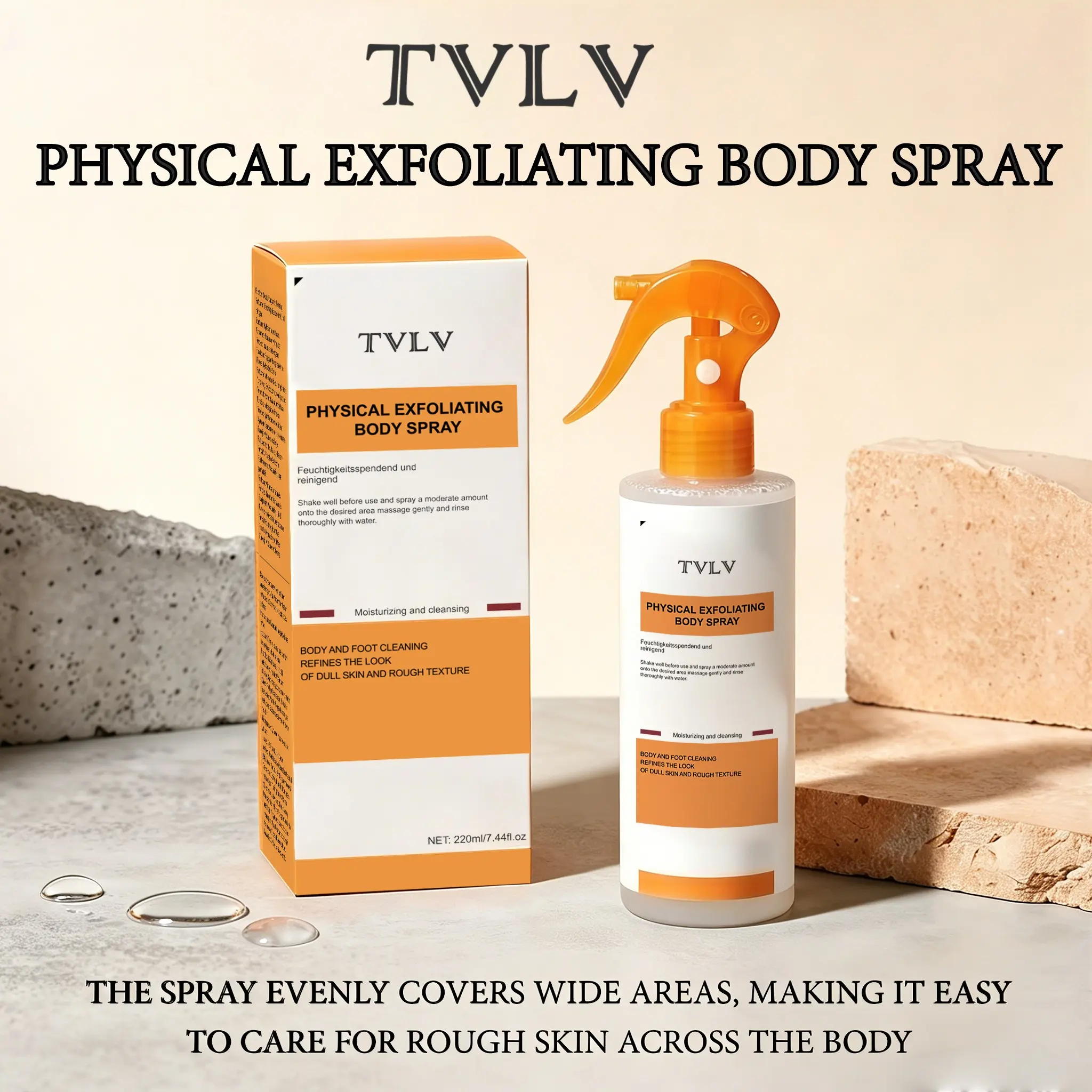 Body Exfoliating Spray, Gentle Dead Skin Remover, Deep Cleansing and Moisturizing, 220ML Unisex Formula, for Arms, Knees and Feet, Easy-Care Body Exfoliator