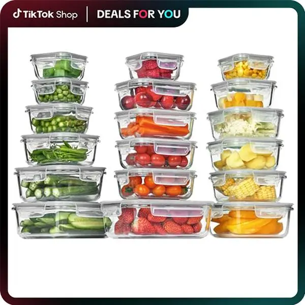 【Mid Year Sale】Vtopmart 18 Pack Glass Food Storage Containers with Airtight Lids, BPA Free, Reusable for Meal Prep, Lunch, Salads, Soups, Freshness Kitchen Rectangle Square Silicone,summerwins,deals for you