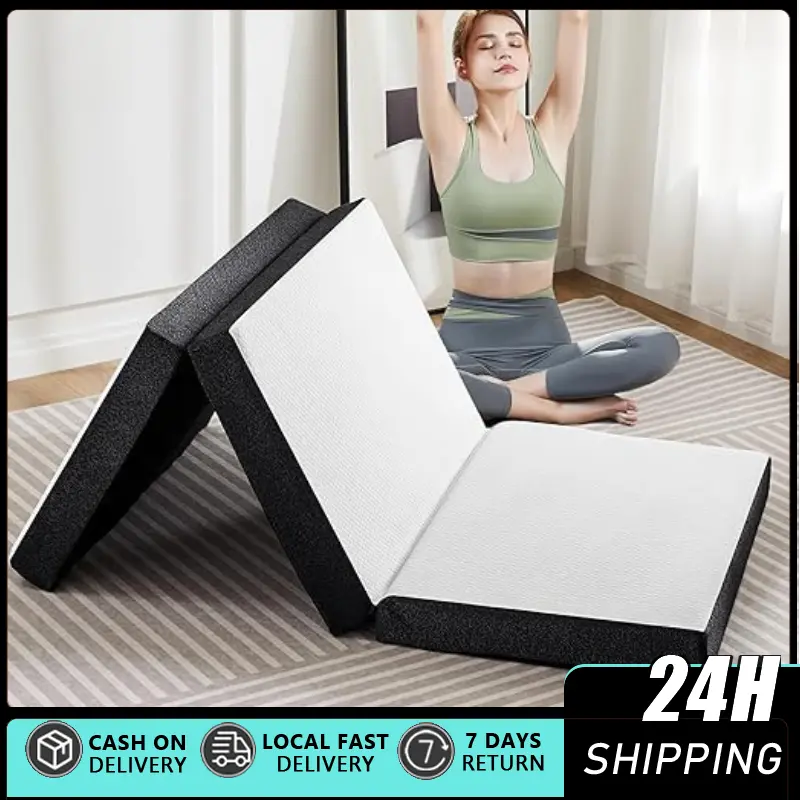 4in Single Size Tri-Fold Shape Memory Foam Travel Mattress - 75"×25"×4" Foldable Camping Bed with Washable Cooling Pad, for Camping & Guest Use, Camping Beds