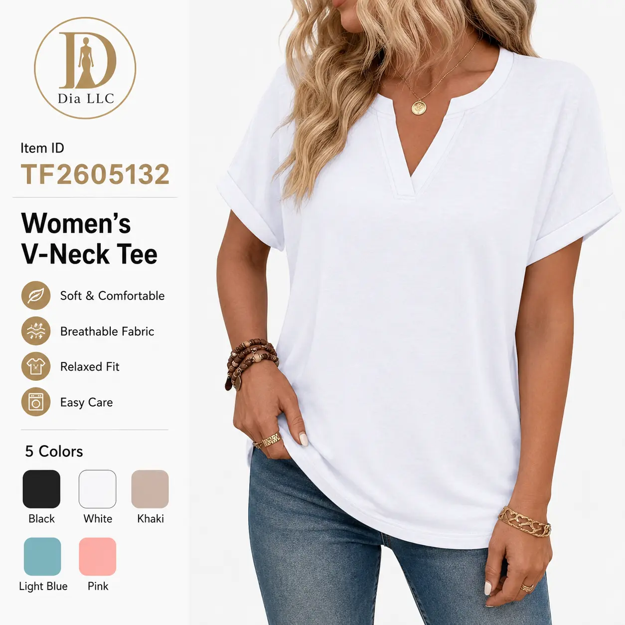 V Neck Short Sleeve T Shirt Casual Loose Fit Soft Basic Top Everyday Summer Shirt Spring White