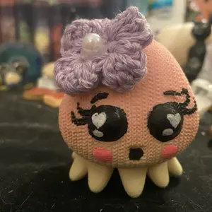 3D Printed Jellyfish Toy with Crochet Accents - Pink Figure, Purple Crochet Hair, Heart Eyes (Classic Novelty Action & Toy Figure)