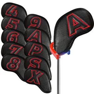 Golf Iron Head Covers Magnetic Closure Leather Double Side Numbers Embroidered Letters Value 10 Pack Lightweight Synthetic Protection Deluxe Fit Main Irons for Men Women