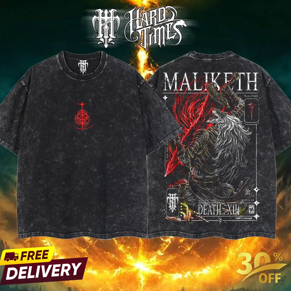 Men's Unisex Elden Ring Maliketh v9 Double-Sided Graphic Round Neck Cotton T-Shirt - Classic Short-Sleeve Oversized Seamless Tweed-Infused Sport Apparel, Retro Streetwear Gamer Gift, Soft Casual Daily Wear