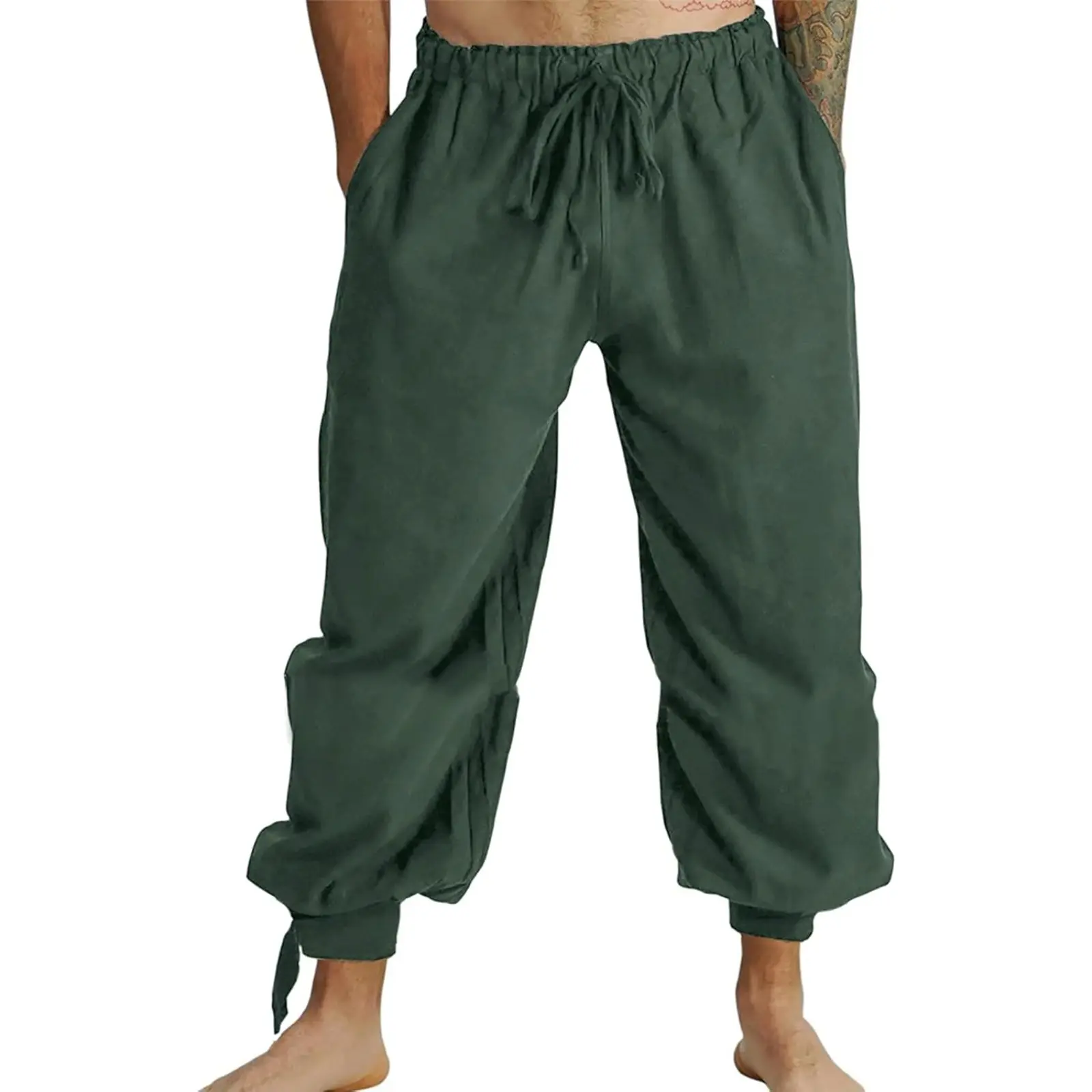 Runcati Mens Pirate Linen Pants Medieval Viking Navigator Costume Trousers Renaissance Lace Up Cosplay Pants