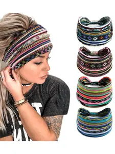 Boho Wide Headbands Set, Sweat-Wicking Yoga Hair Bands, Vintage Fabric Fashion Accessories, Spring Summer Women's Accessory