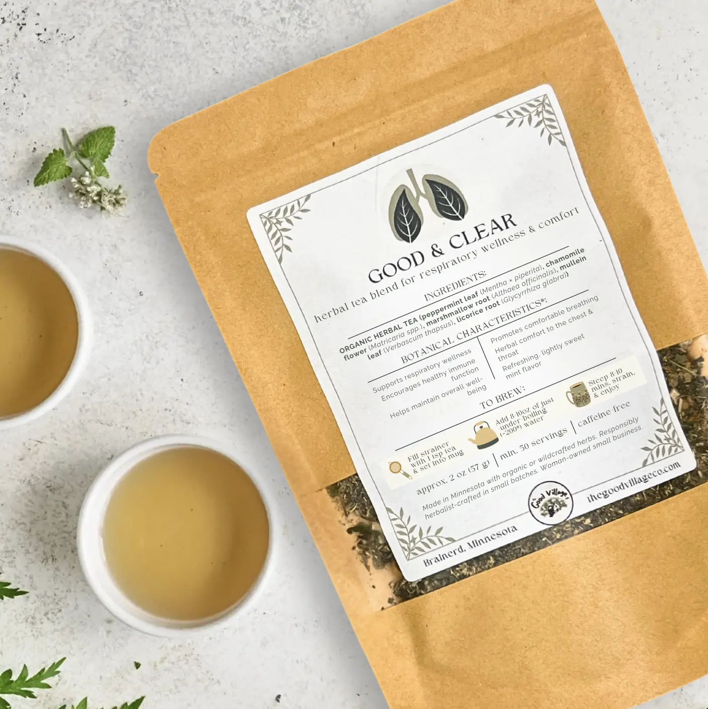 Good & Clear: Loose-Leaf Herbal Tea Blend for Respiratory Wellness (Caffeine-Free) Traditional Organic Beverage for Clear Lungs, Soothing Cough, Anti-Viral, Expectorant, Cold & Flu with Mullein, Peppermint, Licorice Root, Marshmallow Root, & Chamomile