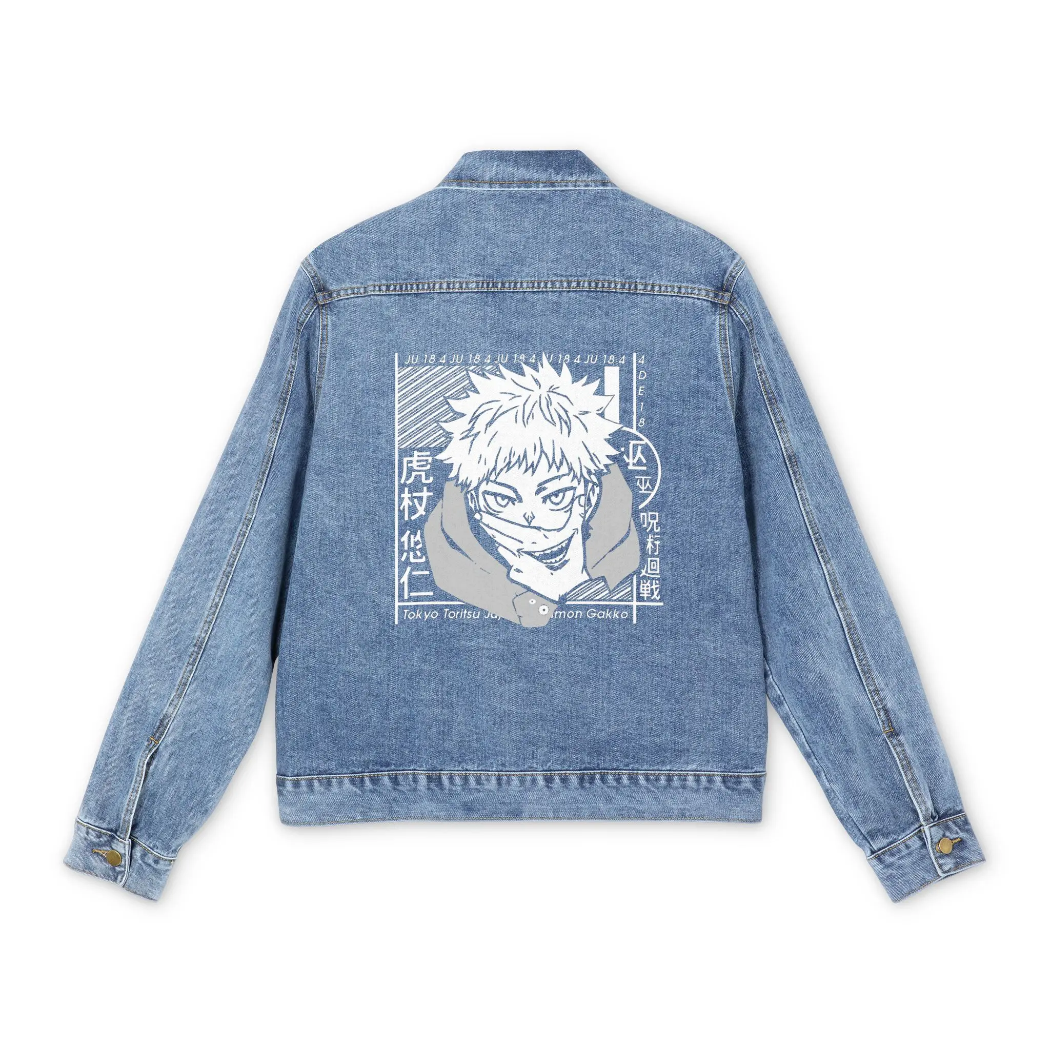 Anime Denim Jacket for Men, Japanese Cartoon Graphic, Otaku Streetwear, Manga Fashion Coat, Anime Lover Gift, DBZ, JJK, Naruto, JuJitsu Kaisen, Itadori, yuji, Satoru, Gojo, sasuke, DMS, demonslayer, Asian Style Outerwear,