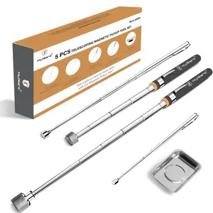 Mulwark 5pcs Telescoping Magnetic Pickup Tool with Strong Pull Force 15LB, 10LB, 3LB, 1.5LB Extendable Magnet Pick-Up Tool with Rust-Proof Magnetic Tray for Mechanics, Automotive, Magnetic Mini Pick Up Pen, Specialty Hand Tools