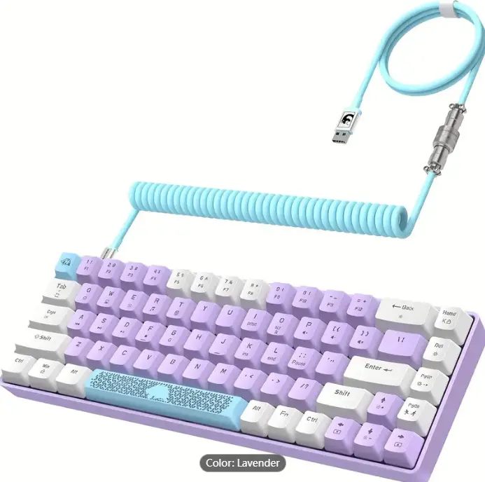 LANG RK-T8 Wired 65% Mechanical Gaming Keyboard With RGB LED Backlit Anti-ghosting TKL Mini 68 Keys Custom Coiled C To A Cable Tactile Blue Switch For PS4, PS5, Xbox, PC, Mac Gamer (Lavender)
