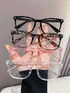 Unisex Fashion Lightweight Glasses, square frames glasses, Square Frame Design, Transparent Lens, Casual Style, Suitable for All Seasons, 4 Pieces Set