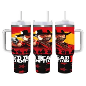 Red Dead Redemption John Marston 40oz Water Bottle Large Reusable Food Grade Stainless Steel Tumbler Leak Proof Stylish Fan Gift Birthday Holiday Gift for Men Women Teens Perfect for Office Home School Travel