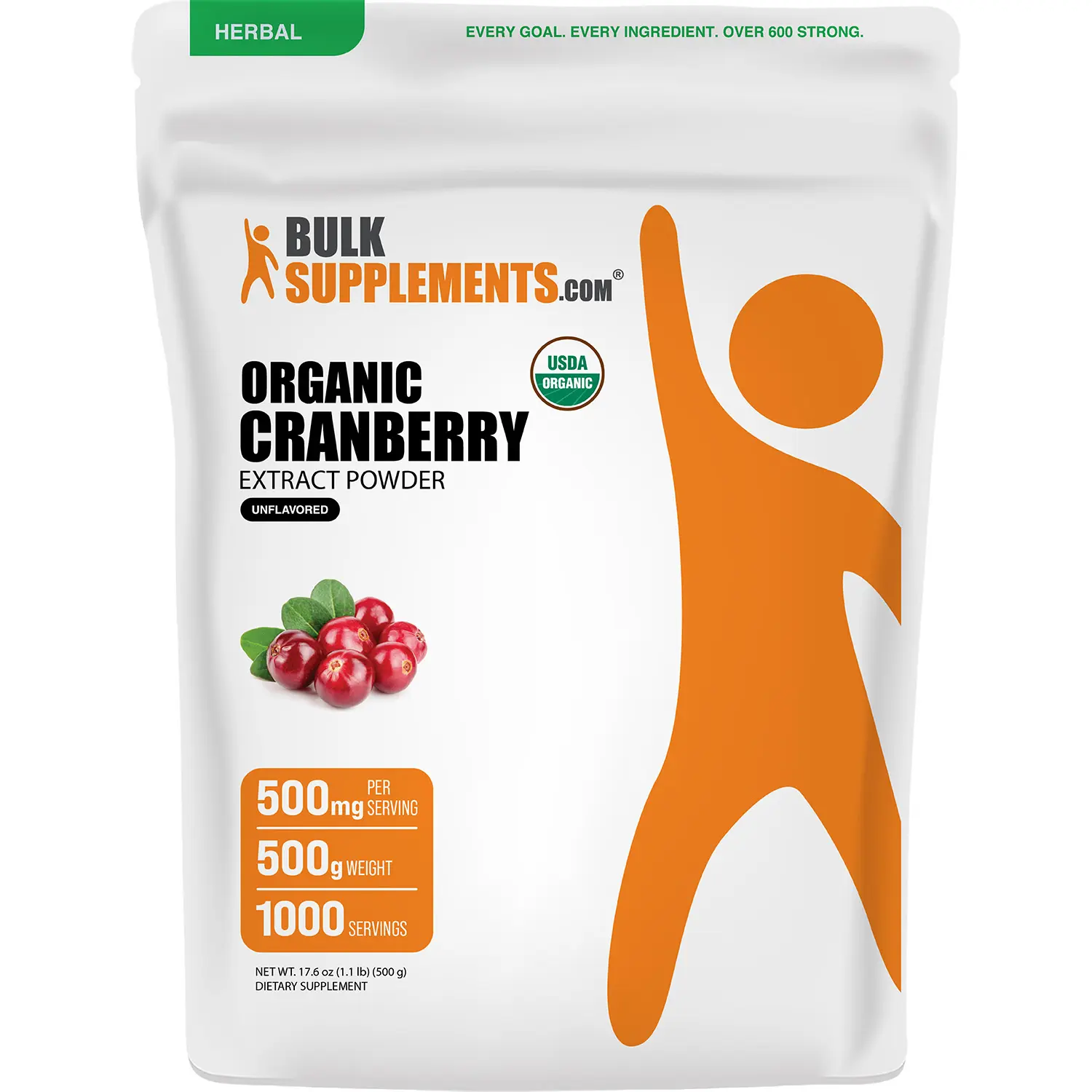 BulkSupplements Organic Cranberry Extract Powder - Dietary Supplement with Natural Antioxidants, Nutrients - Sugar Free Urinary Tract Health Support - 500g, 500mg per Serving, Healthcare, Fiber