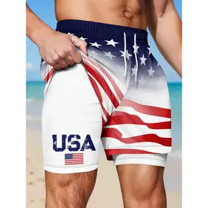 Men's USA Flag Print Sporty Shorts - 250th Anniversary Design, Loose-Fitting, Random Print, All-Seasons