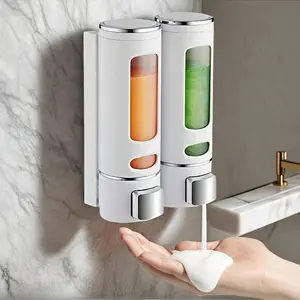 2 Shampoo and Conditioner Dispenser Wall Mounts. Push-Button Soap Dispensers White Set, Bathroom Container Shower Pump Diverter, Suitable for Hotel Home Bathrooms