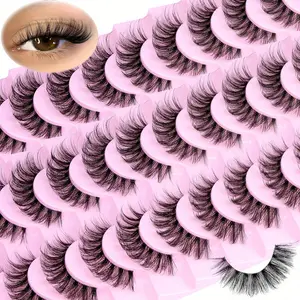 20Pairs/2Pack Natural Lashes Fluffy False Eyelashes Wispy Lashes 3D Volume Strip Lashes D Curl Fake Eyelashes Makeup Crimps Curls Lashes