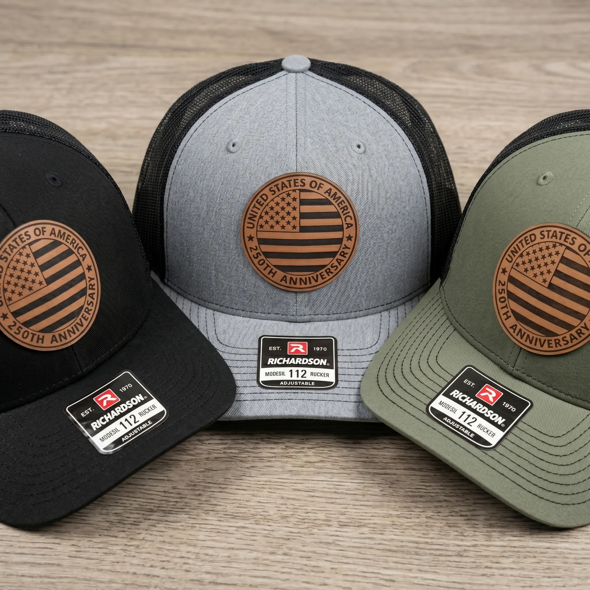 United States 250th Anniversary Richardson 112 Trucker Hat Leather Patch USA Logo Cap Adjustable
