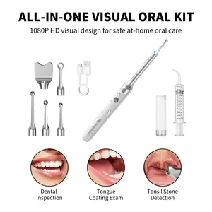 [SummerVibes]Tonsil Stone Remover Kit with Camera & Light - WiFi Connected for iOS/Android, 5 Attachments, Rechargeable (USB/Battery), Home Oral Care Tool