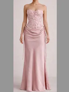 Swan Blush Lace-Up Corset Maxi Dress