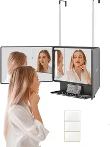 Umitec Adjustable LED Light 3 Way Mirror, Portable Trifold Mirror for Shaving, Grooming, Hair Styling, Dye Hair, Makeup, Braiding, 360 Degree Mirror