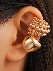 Women's C-Shaped Half Round Beaded Ear Clips Set, No Piercing Fashion Jewelry, Copper Color Daily Wear Accessories