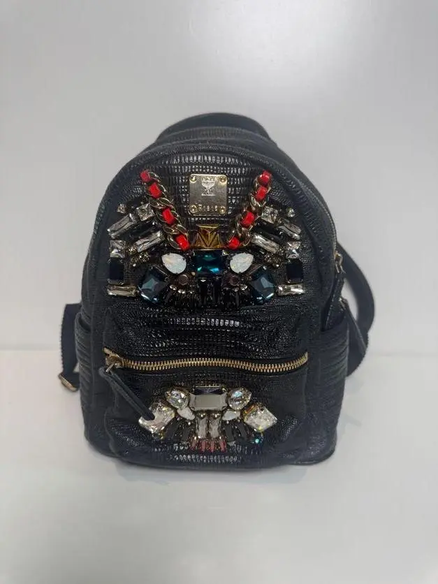 Pre-owned MCM leather Mini Backpacks Crown Jewel Bebe Boo Backpack Black & Swarovski Crystals MCJX5