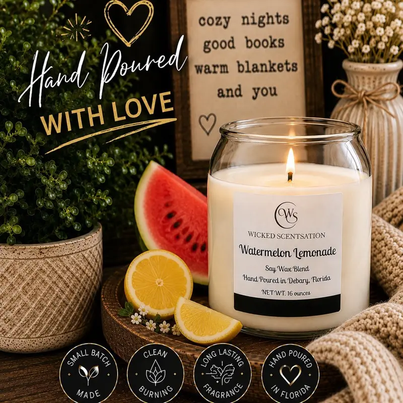 Watermelon Lemonade summer mix 16 Ounces Hand Poured Soy-Wax Blend Candle in Glass Jar with cork ball lid  Decoration Decorative for Home Decor candle