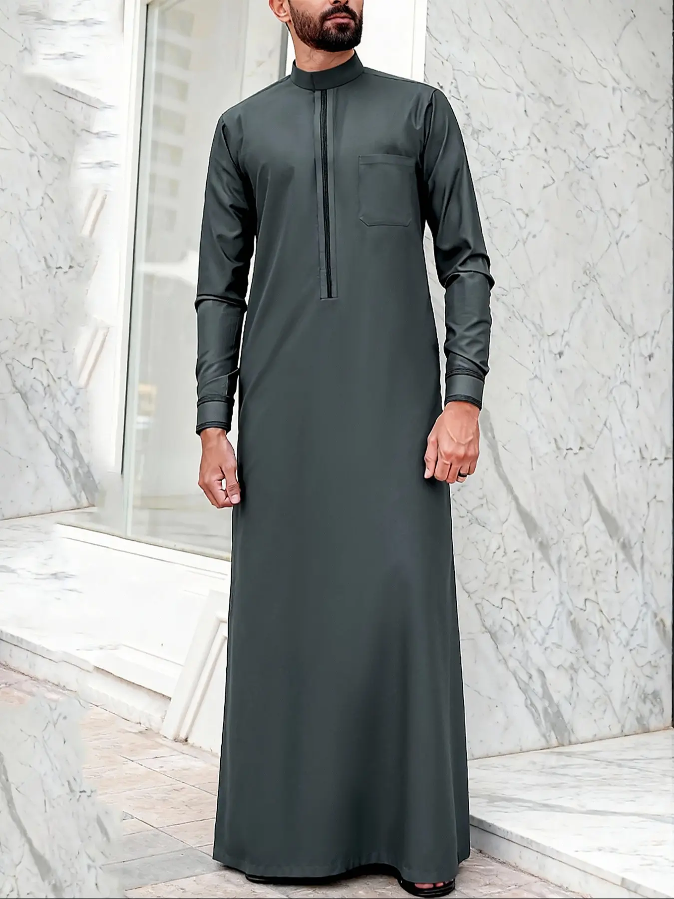 Arab Islamic Muslim Traditional Clothing, Ramadan Eid Festival Wear, Stylish Deep Striped Embroidered Robe for Men, Modesty Thobe, Traditional Arabic Robe, Perfect Gift