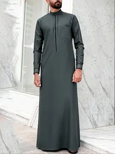 Arab Islamic Muslim Traditional Clothing, Ramadan Eid Festival Wear, Stylish Deep Striped Embroidered Robe for Men, Modesty Thobe, Perfect Gift