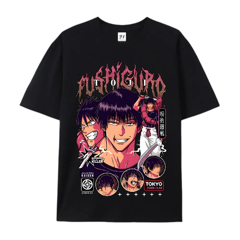 Jujutsu Kaisen Toji Fushiguro Sorcerer Killer Cotton Oversized Unisex T Shirt Zenin Clan Dark Style Anime Tee Ideal Gift for Hardcore Anime Enthusiasts