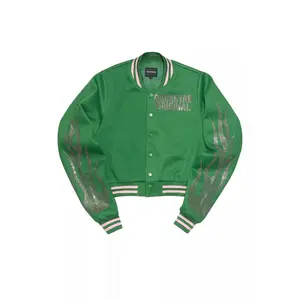 Beunca Green Rhinestone Varsity Jacket