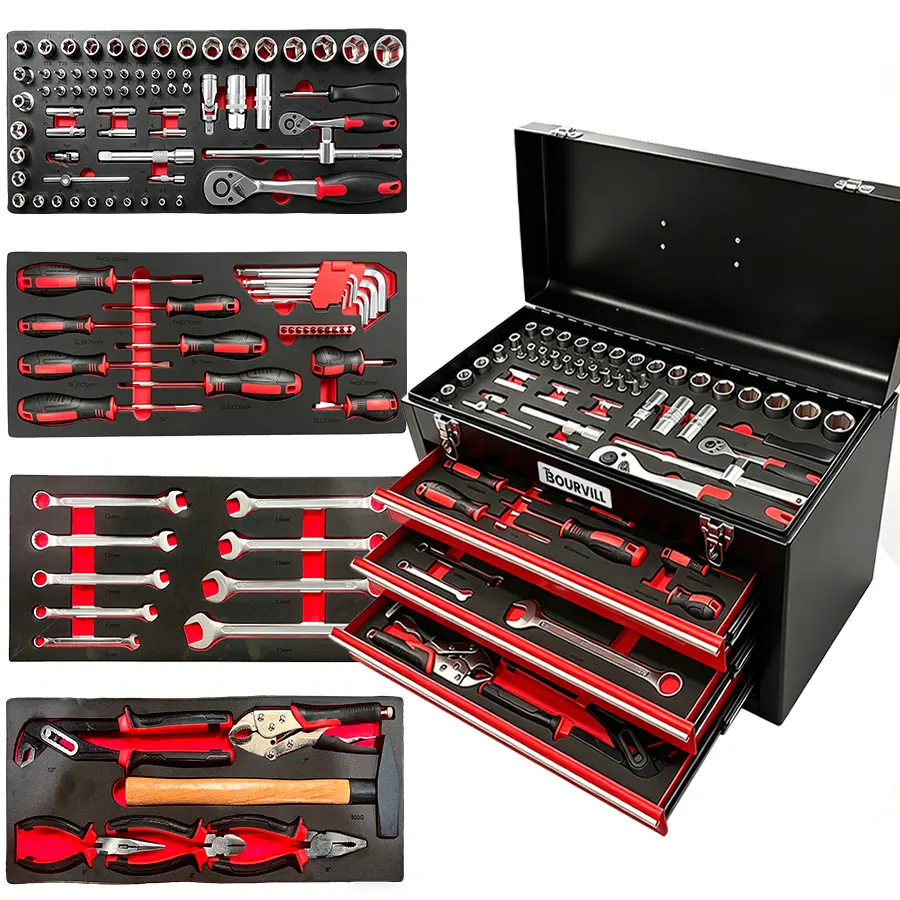 【DealsForYouDays】108-Piece 3-Drawer High-Quality Tool Kit, High-Capacity Portable Metal Tool Case with Locking System and Liner for Tool Storage A Complete Kit for Mechanical Repair & Home Maintenance - The Perfect  Gift