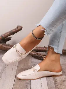 2026 New Summer Closed-Toe Half-Slip-On Fashion Flat Oxford Bean Shoes, Large Size Solid Color Slippers, Casual All-Season Footwear