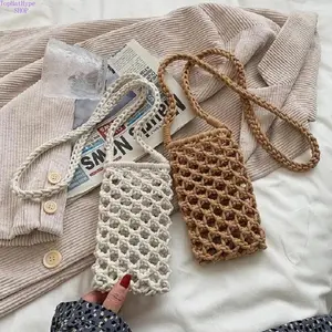 Women's 2026 Summer Korean Style Hollow Crochet Mini Phone Bag, Fashion Casual Minimalist Crossbody Shoulder Purse, Breathable Cotton Woven Lightweight All-Match Versatile Crossbody Bags for Women, Ideal for Daily Outings, Shopping