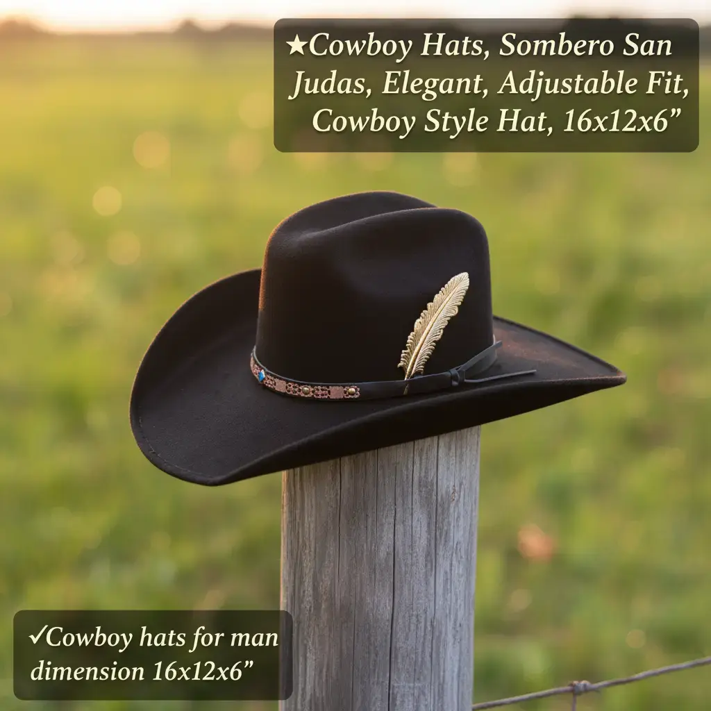 Cowboy Hats, Sombrero San Judas, Elegant, Adjustable Fit, in color black, whitwe, Cowboy Style Hat, 16x12x6" hats.