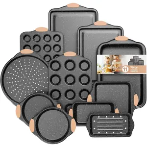 11- Baking Pans Set, Nonstick Bakeware Sets, Oven Pans for Baking with  Handles, Includes Cookie Sheet, Cake Pans, Loaf Pan, Pizza Pan, Muffin Pan, Khaki&Black!-