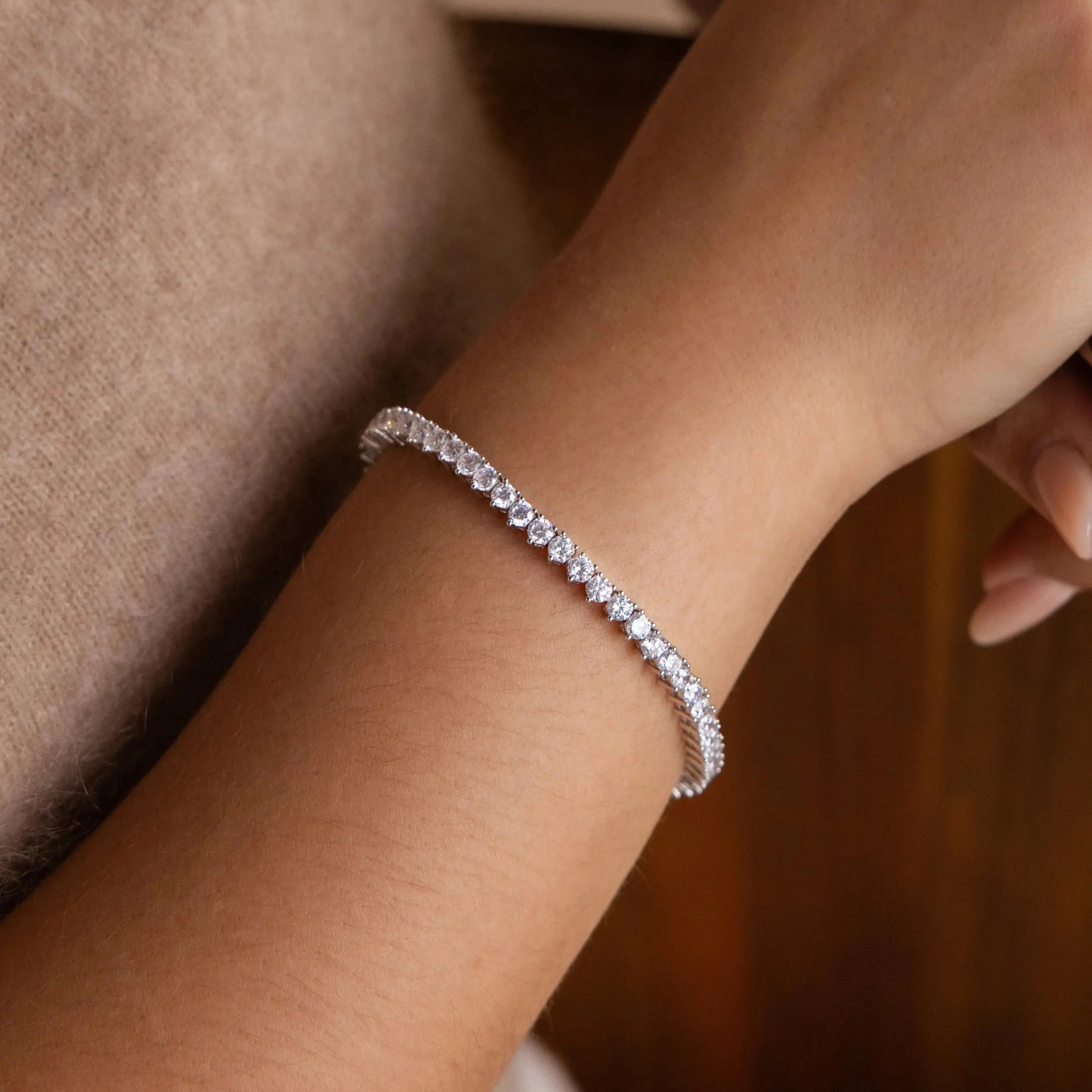 3 Prong Tennis Bracelet by Caitlyn Minimalist - 3mm Diamond Chain Bracelet for Women - Bridal Jewelry - Gift for Her