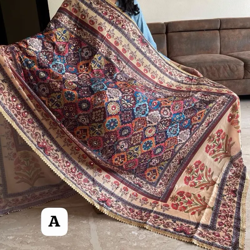 Multi Colour Chinnon Silk Mirror Work Festival Wear Pakistani Style Dupatta with Intricate Patterns and Vibrant Colors