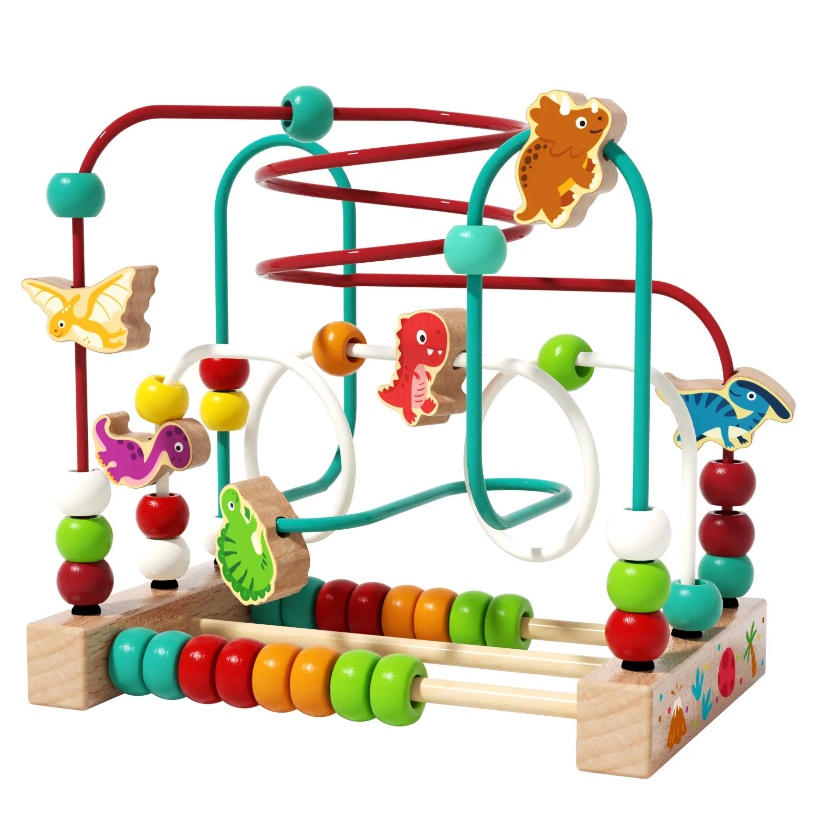 Dinosaur Wooden Montessori Bead Maze Toy, Kids Interactive Educational Activity Set for Toddlers 1 to 4, Screen Free Learning Game for Boys and Girls, Perfect Birthday and Christmas Gift for Early Development and Fine Motor Skills Development